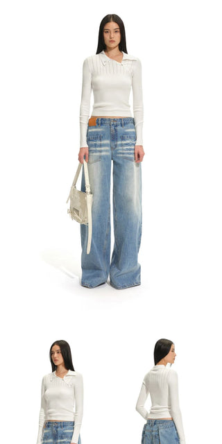 [NOTAWEAR] Asymmetric Polo Knit Top Slim  Fit