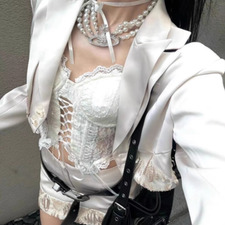 Long sleeve lace hem self tie satin 3 piece skirt set