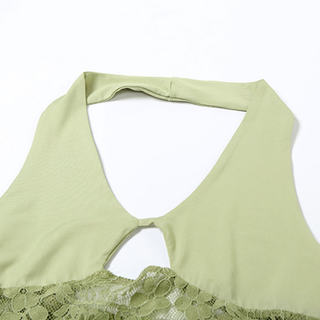 Halter lace hollow out ruched cut out maxi dress