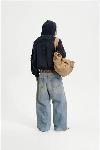 [MASONPRINCE] Distressed Boxy Hooded Knit Cardigan