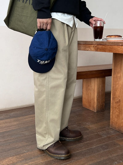 Easy One-Pleat Cotton Wide Pants