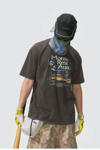 [Monterest] Washed Cotton Racing Print T-Shirt
