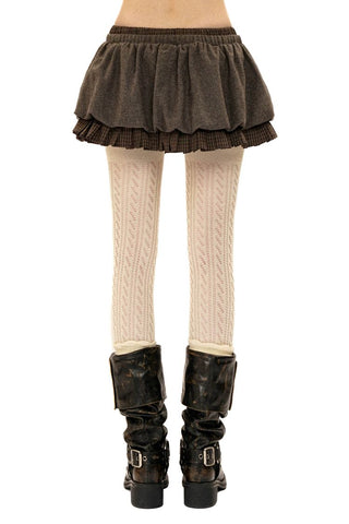 [Moromoro2] Wool Blend Plaid Layered Mini  Skirt