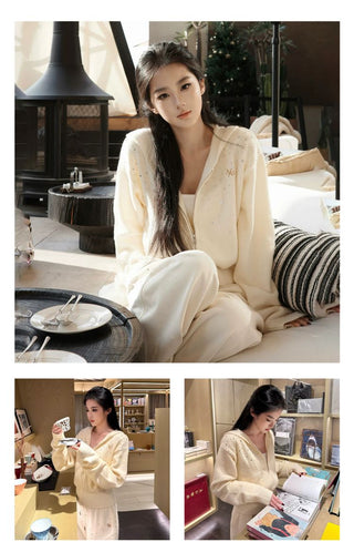 [NOTAWEAR] Rhinestone Hooded Zip-Up Knit  Cardigan