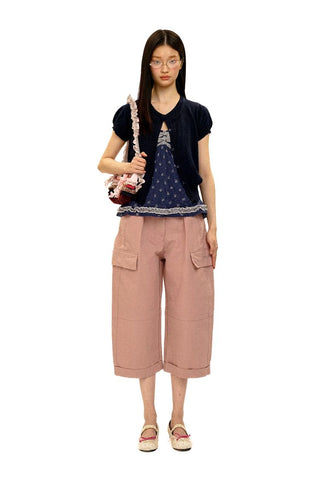 [Moromoro2] 3D Silhouette Belted Work Cropped  Pants