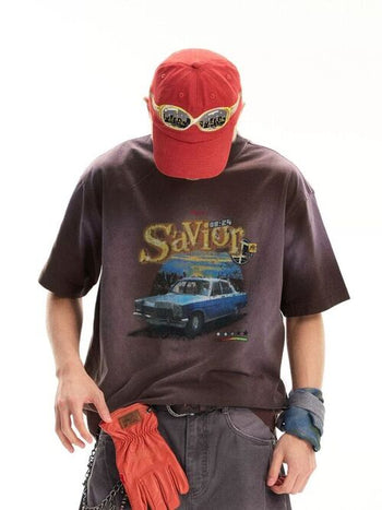 [Monterest] Washed Car Print Relaxed Fit Tee