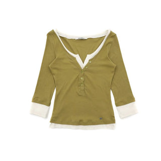 [Moromoro2] Layered Henley Top with Contrast  Trim