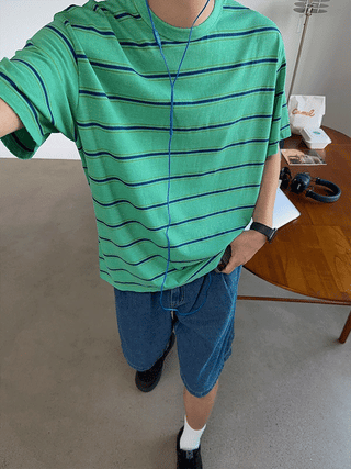 Saint-Germain Vintage Pigment Stripe 1/2 T-shirt