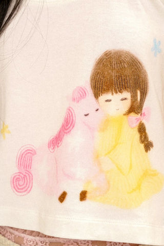 [Moromoro2] Girl & Horse Print Layered Tee  Set