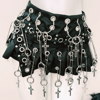 Halter hollow out o ring rivet applique mini skirt set