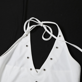 V neck letter pattern halter self tie mini dress