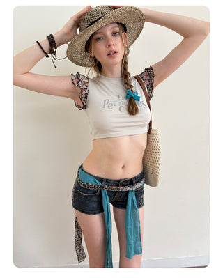 [NECY] Floral Leopard Flutter Crop Top