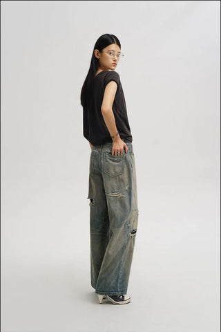 [MASONPRINCE] Repaired Washed Baggy Jeans