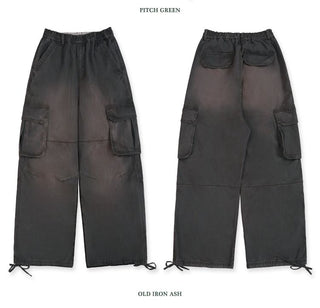[Moromoro2] Gradient Washed Wide Leg Cargo  Pants