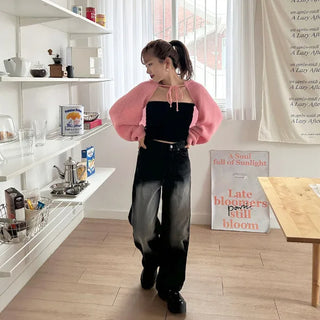 Wide denim pants