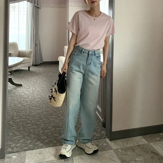 Washed light denim pants