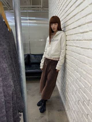 [NeverSeez] Flocked Cropped Wide Leg Jeans