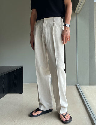 Dio Linen Single-Pleat Wide Pants (3 colors)
