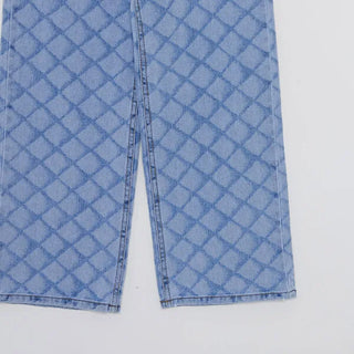 Patterned high-waisted denim pants