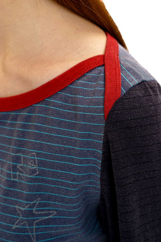 [Moromoro2] Contrast Stripe Rhinestone Long Sleeve  Tee