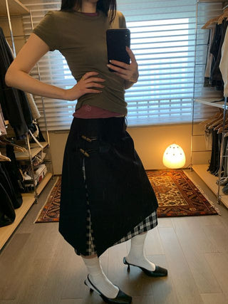 NEVERSEEZ Checkered Patchwork Skirt