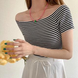 Striped off-shoulder t-shirt