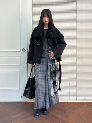 [NeverSeez] Pleated Plaid Skirt with Removable Waist Detail