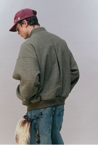 [Monterest] Wool Blend Stand Collar Harrington Jacket