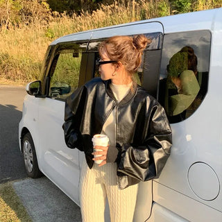 Leather blouson jacket