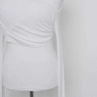 Shirred Asymmetrical Off-Shoulder Long T-Shirt