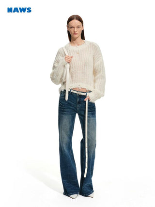 [NOTAWEAR] Mohair Blend Open Knit Distressed  Sweater