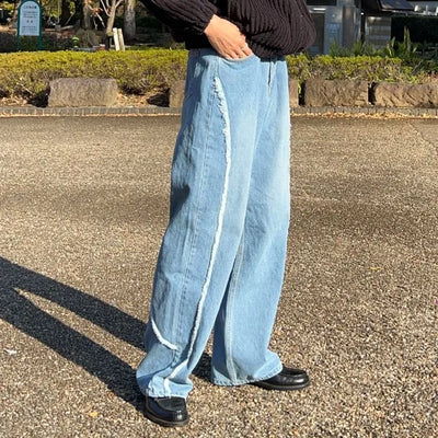 Cut-off wide denim pants