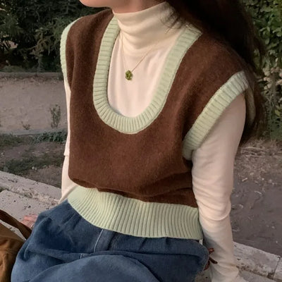 Color-block wool knit vest