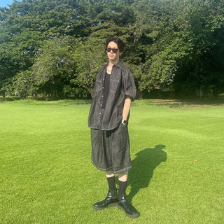 Stitched raw denim shirt