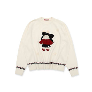 [Moromoro2] Rabbit Embroidered Fair Isle Knit  Sweater