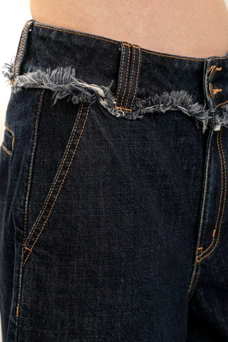 [Moromoro2] Frayed Waistband Wide Leg Jeans