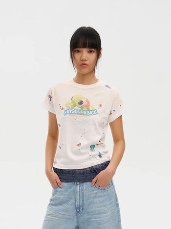 [MASONPRINCE] Turtle Print Rhinestone Cotton Tee