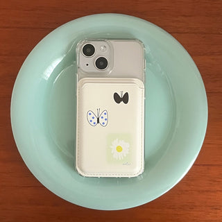 Flowers and Butterflies magSafe white card wallet (single product)