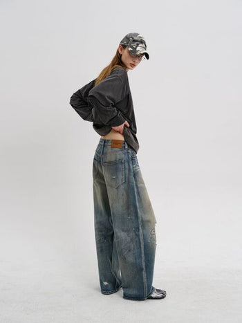 [MASONPRINCE] Distressed Wide Leg Jeans