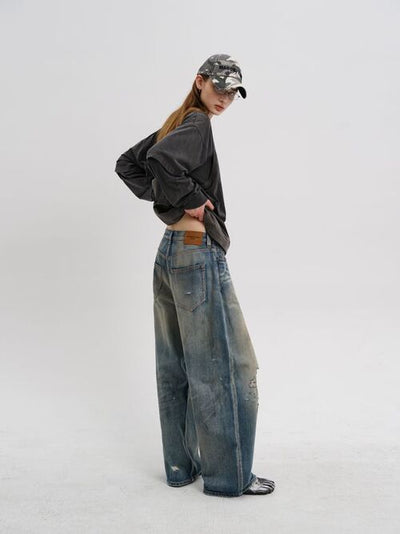 [MASONPRINCE] Distressed Wide Leg Jeans