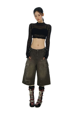 [moromoro2] Elastic Lace Crop Top