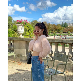 Faux fur cropped knit