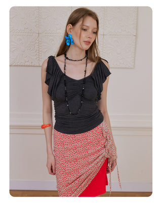 [NECY] Shirring Flow Sleeve Slim Top