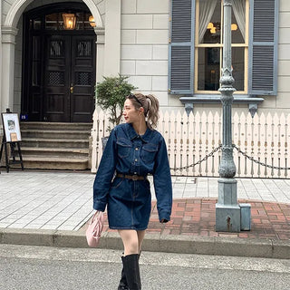 Belted denim dress