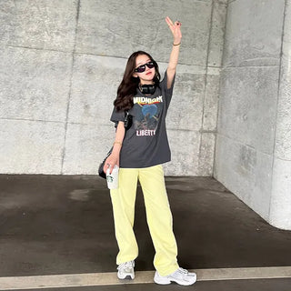 Colored straight denim pants
