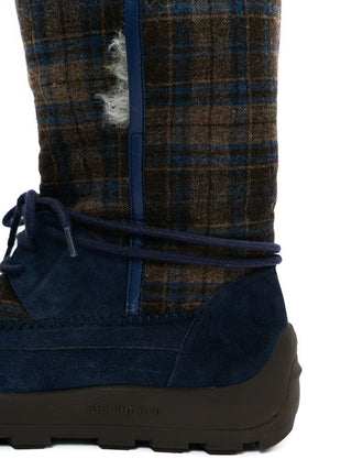 [Moromoro2] Plaid Fur-Lined Platform Snow  Boots