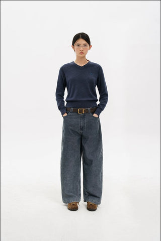 [MASONPRINCE] Wool Blend V-Neck Distressed Sweater