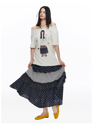 [NECY] Floral Dot Patchwork Cake Skirt (2ver)