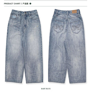 [Moromoro2] Rhinestone Bow Embroidered  Denim