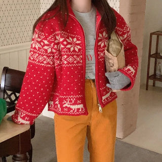 Snowflake Knit Zip-Up